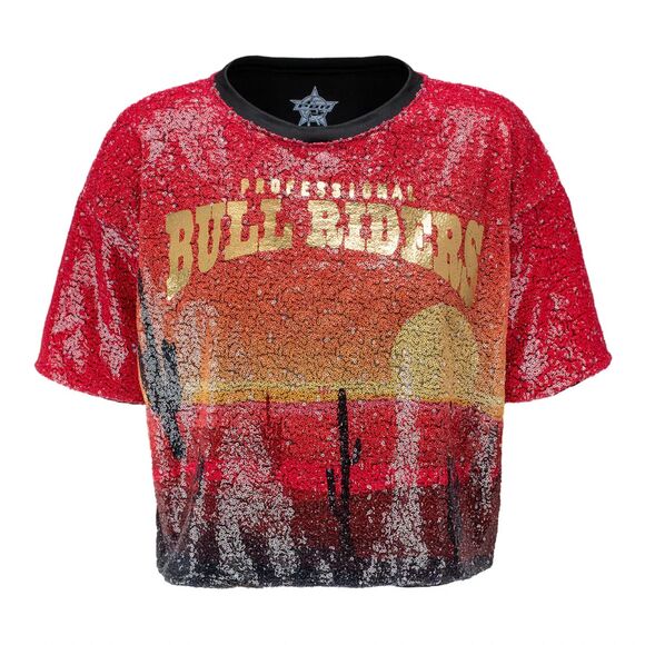 Pbr Tops - NWT PBR Ladies Sequin Desert Scene Crop Top Shirt Sz M Western Dressy Bull